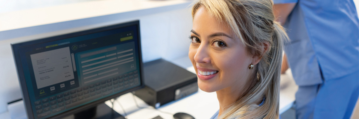 medical personnel with computer