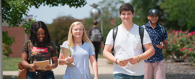 students walking on campus