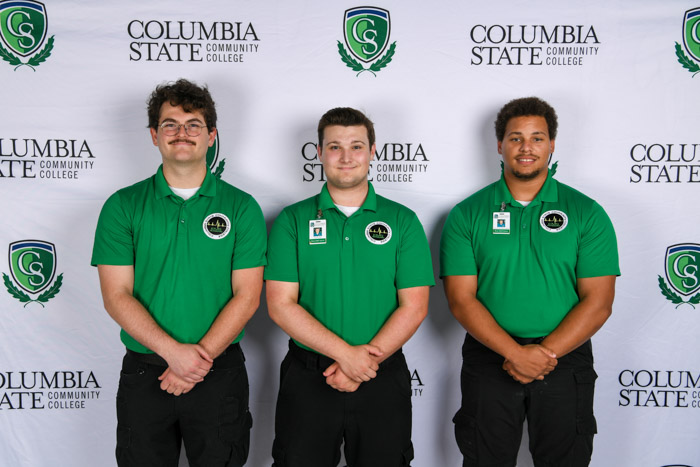 Pictured (left to right): Williamson County emergency medical technician graduates Samuel Dawson, Hunter Wix and Quentin Brock-Compton.