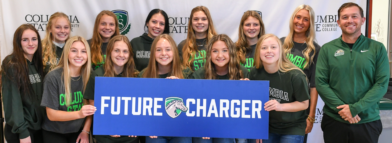 Back, (left to right): Carmen Perkins, Sydney Richardson, Cassie Groves, Cruz Grinolds, Emma Baxter, Camryn Chambless, Ayrn King and Kean Barclay, Columbia State women’s soccer coach. Front, (left to right): Destiny Martinez, Abigale Alexander, Hayden Dye, Tasha Florian and Lauren Buntley.