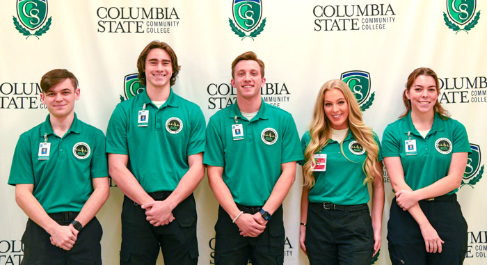 Pictured (left to right): Williamson County emergency medical technician graduates Joseph Baugh, Dominic Thiessen, Miles Dixon, Savannah Ogden and Bridget Elias.