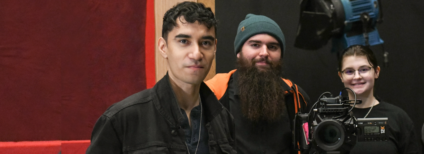 Pictured (left to right): Joaquin Ortiz, Columbia State technical assistant of FCT, and students Nicholas Schultz and Amanda Little at the Veterans History Project event hosted by Columbia State Community College.