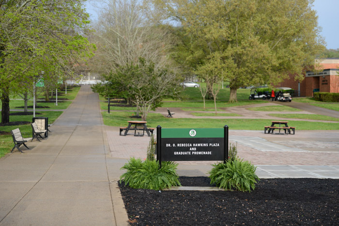 The newly named Dr. O. Rebecca Hawkins Plaza and Graduate Promenade at Columbia State.