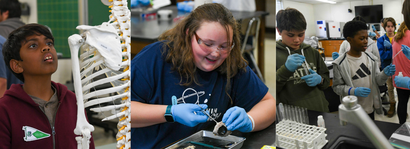 A collage of three photos shows Columbia State STEM Within Reach students participating in STEM activities.