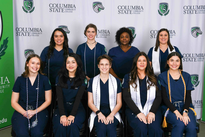 Pictured (left to right, back row): Maury County graduates Sara Bytwerk, Lillian Trout, Phoebe Atim and Leandra Harrington. Pictured (left to right, front row): Emma Edwards, Hilda Rios, Grace DeLaBruere, Leah Ashworth and Kallie Butler. 